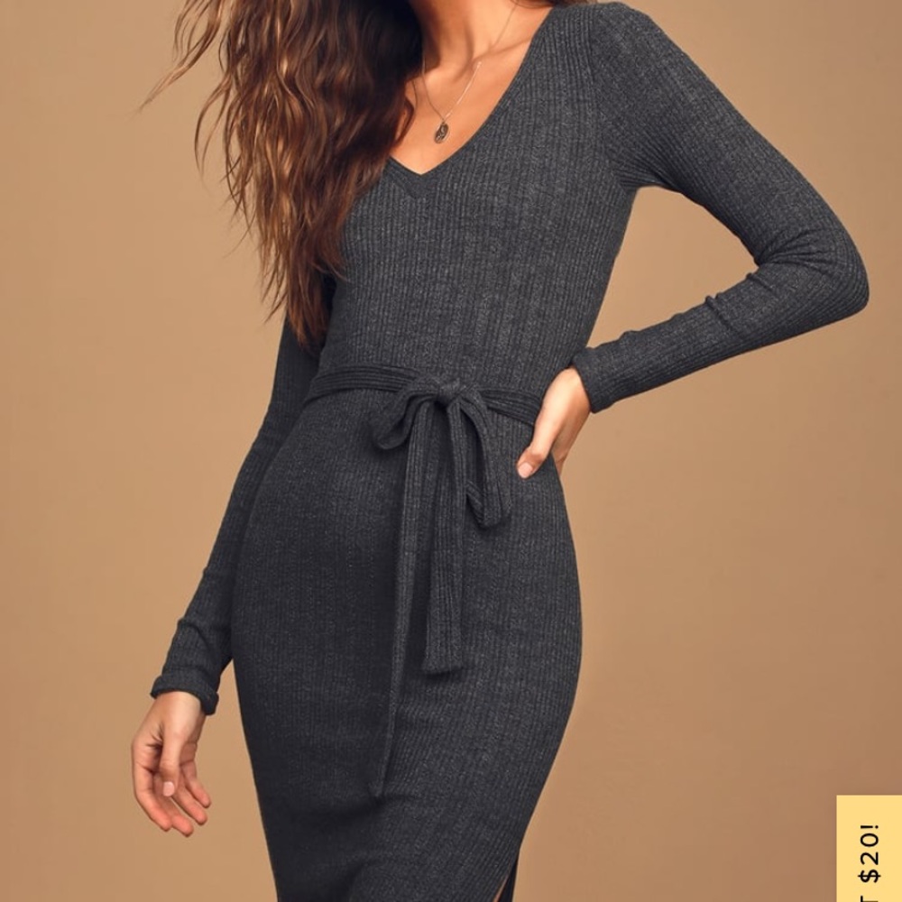 Lulus Written with Love Charcoal midi dress NWT